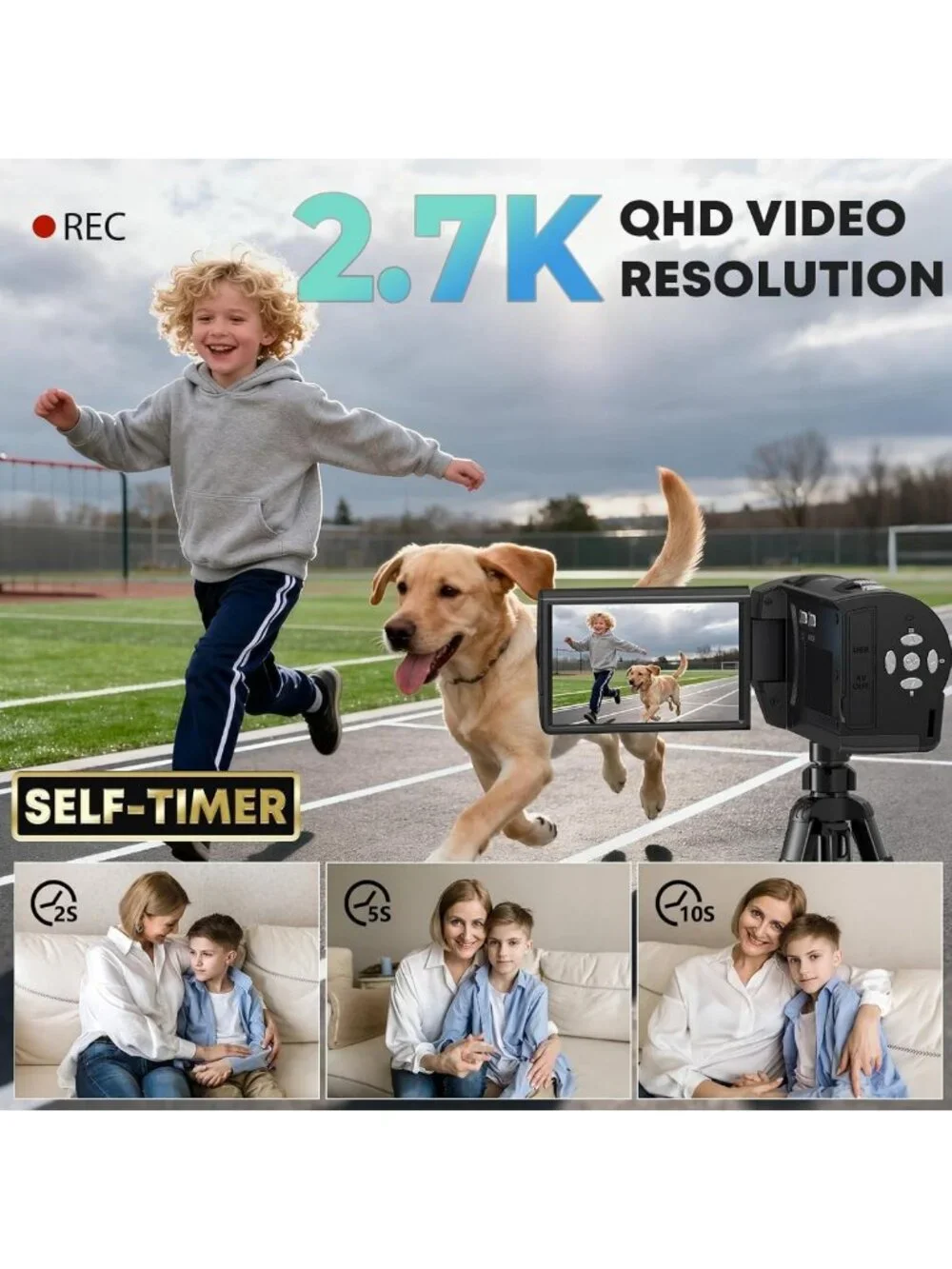 2.7K Video Camcorder QHD 56MP - Perfect for YouTube Vlogging & Streaming